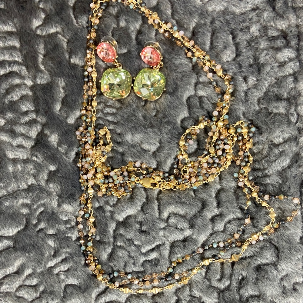Lot bundle Gold Tone Multicolor Long Necklace Sugarfix Rhinestone Jewel Earrings